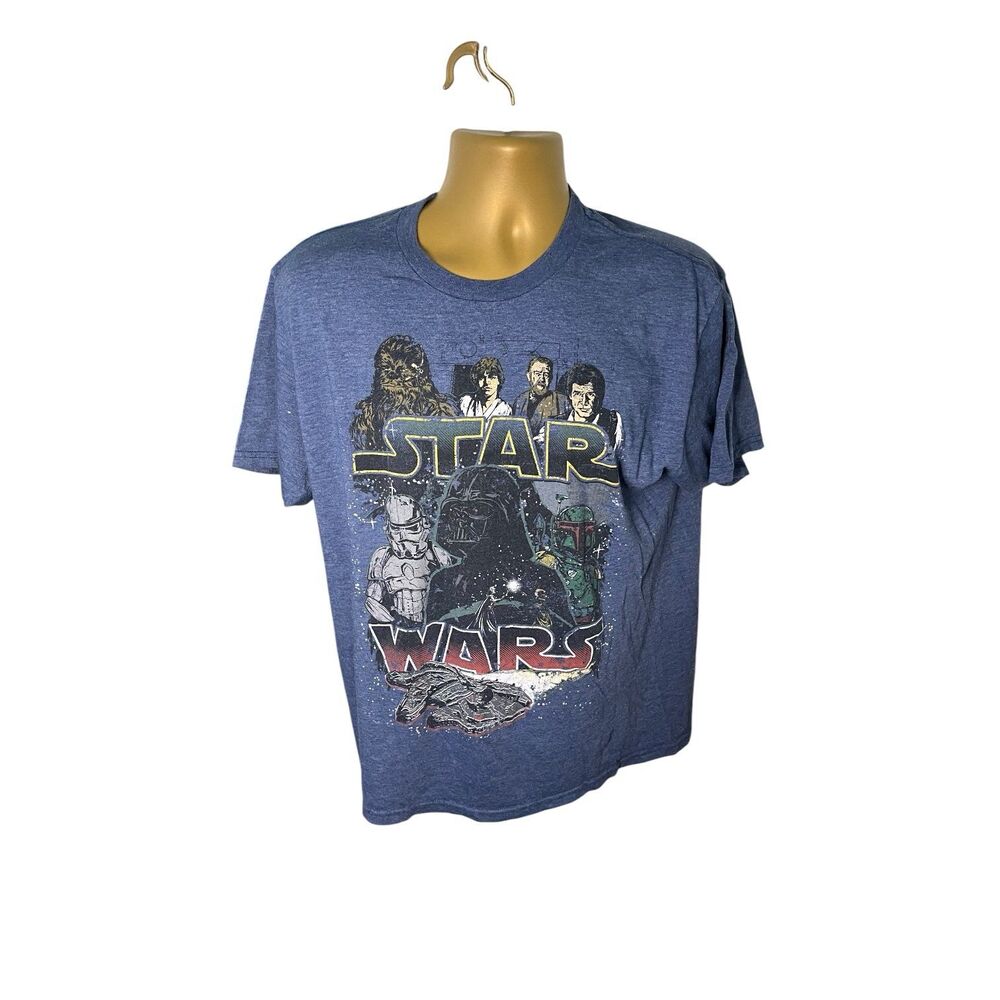 Star Wars Graphic T Shirt Blue Darth Vader Millennium Falcon Tee Adult LG